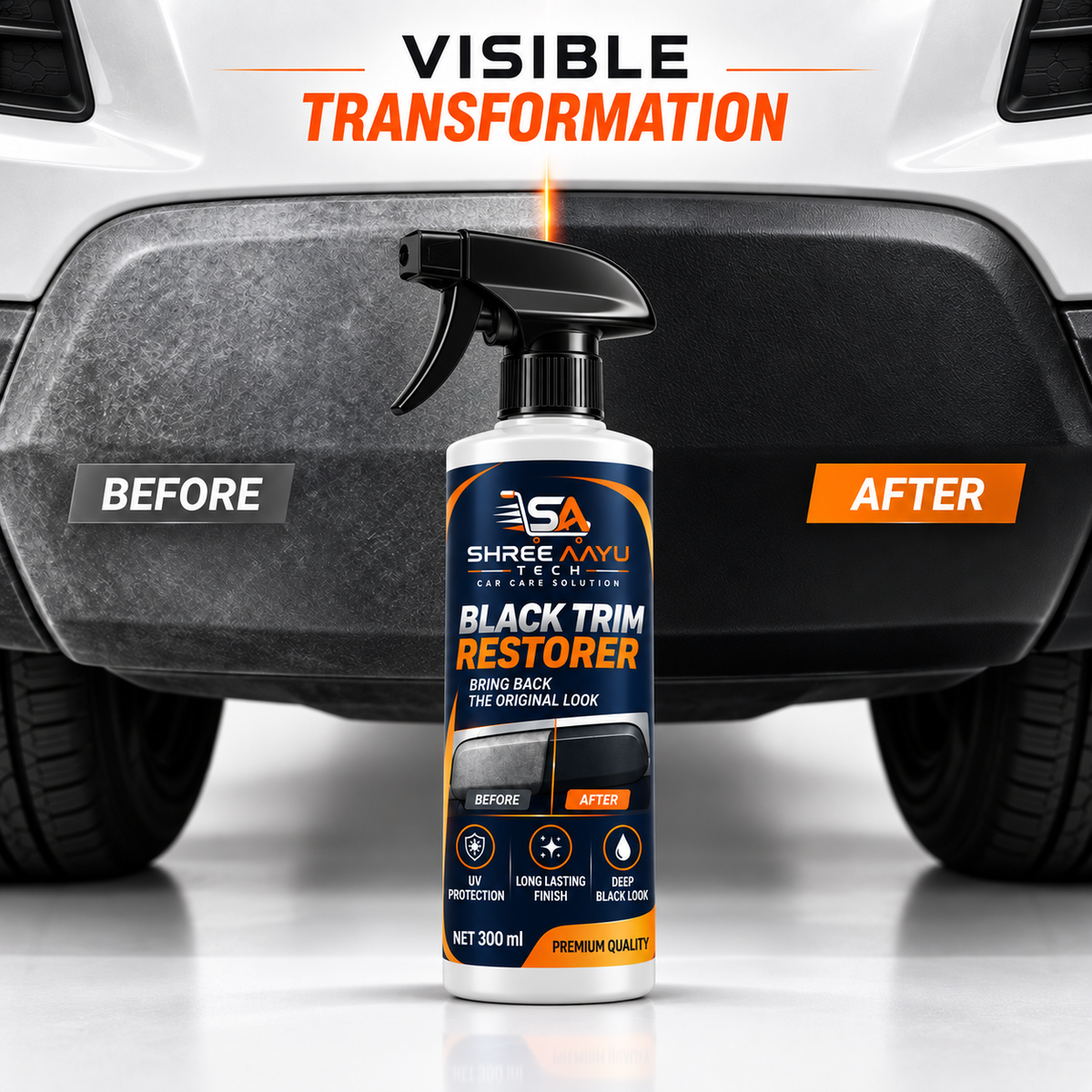 Black Trim Restorer 300ml before and after
