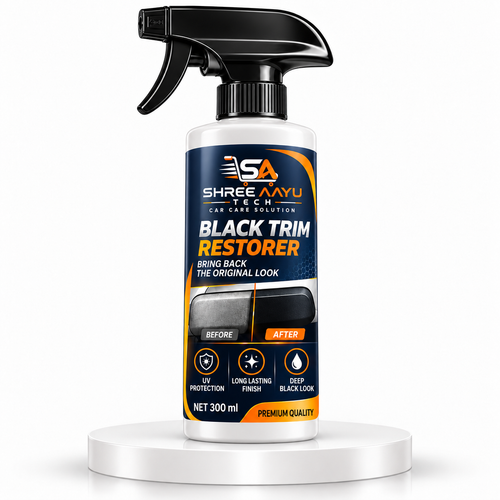 SHREE AAYU TECH Black Trim Restorer 300ml white cylindrical bottle