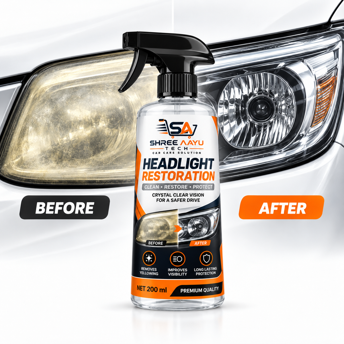 SHREE AAYU TECH Headlight Restoration before and after result