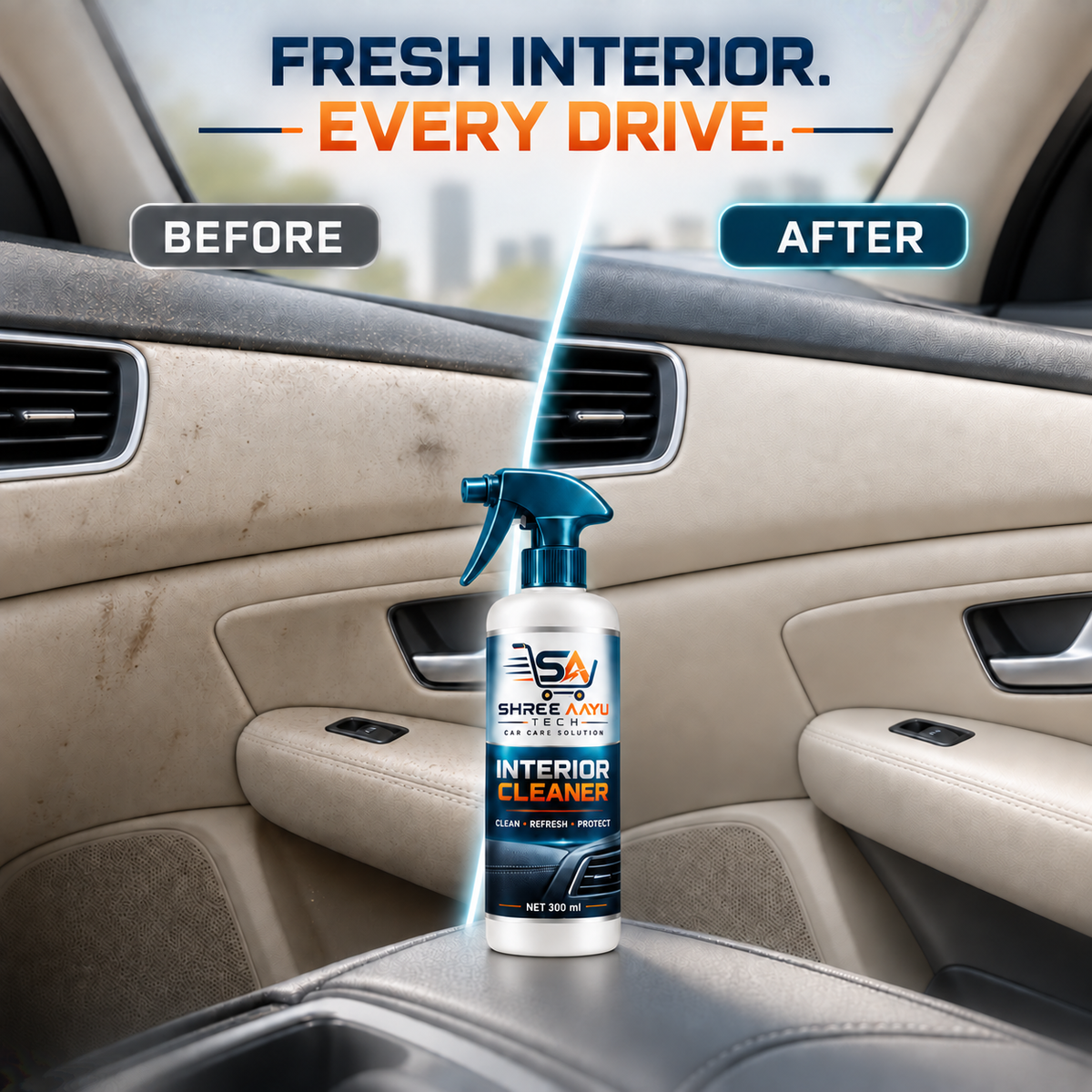 Interior Cleaner 300ml before and after